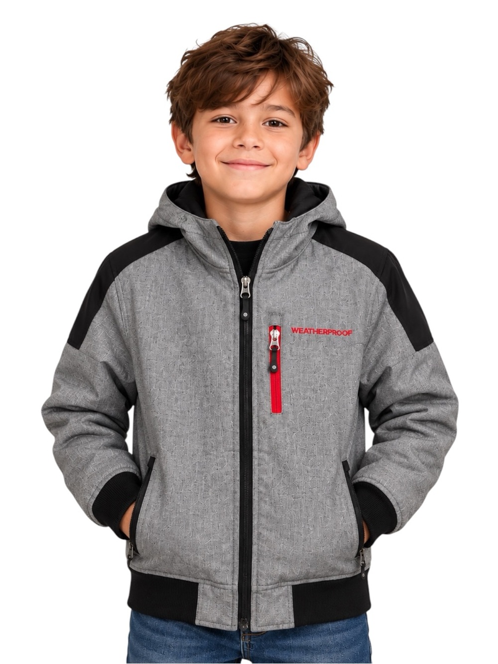 Weatherproof Boys Size 8 Gray Hooded Jacket Fleece Lined Full Zip